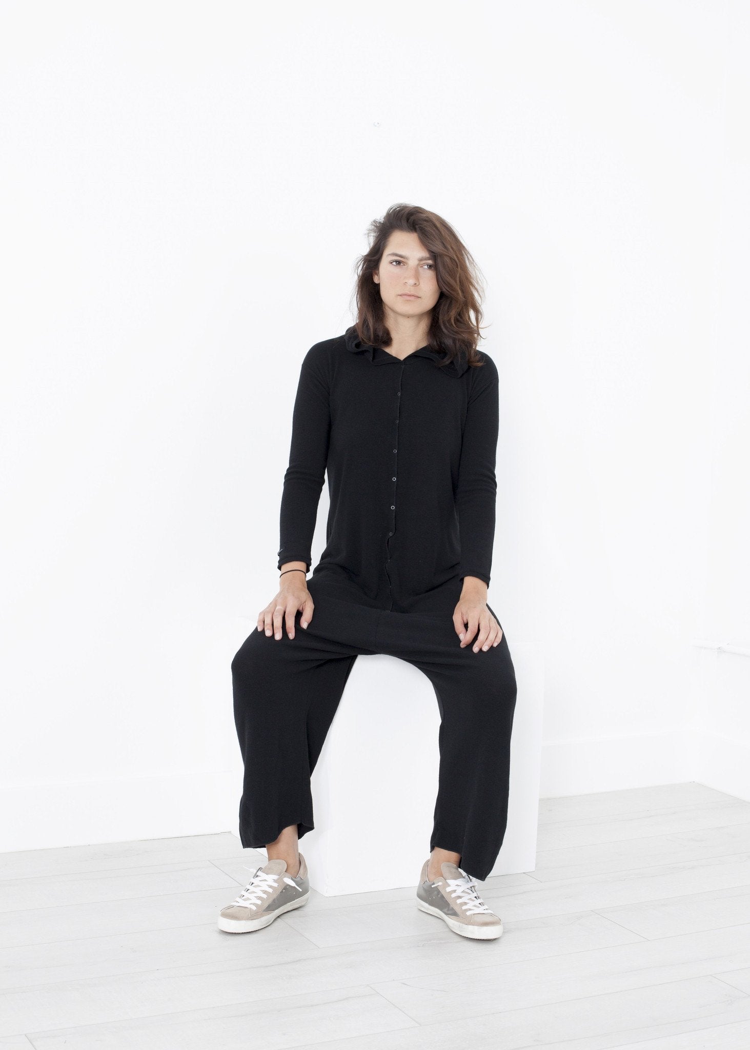 Knit Hooded Jumpsuit in Black - DrakeJack