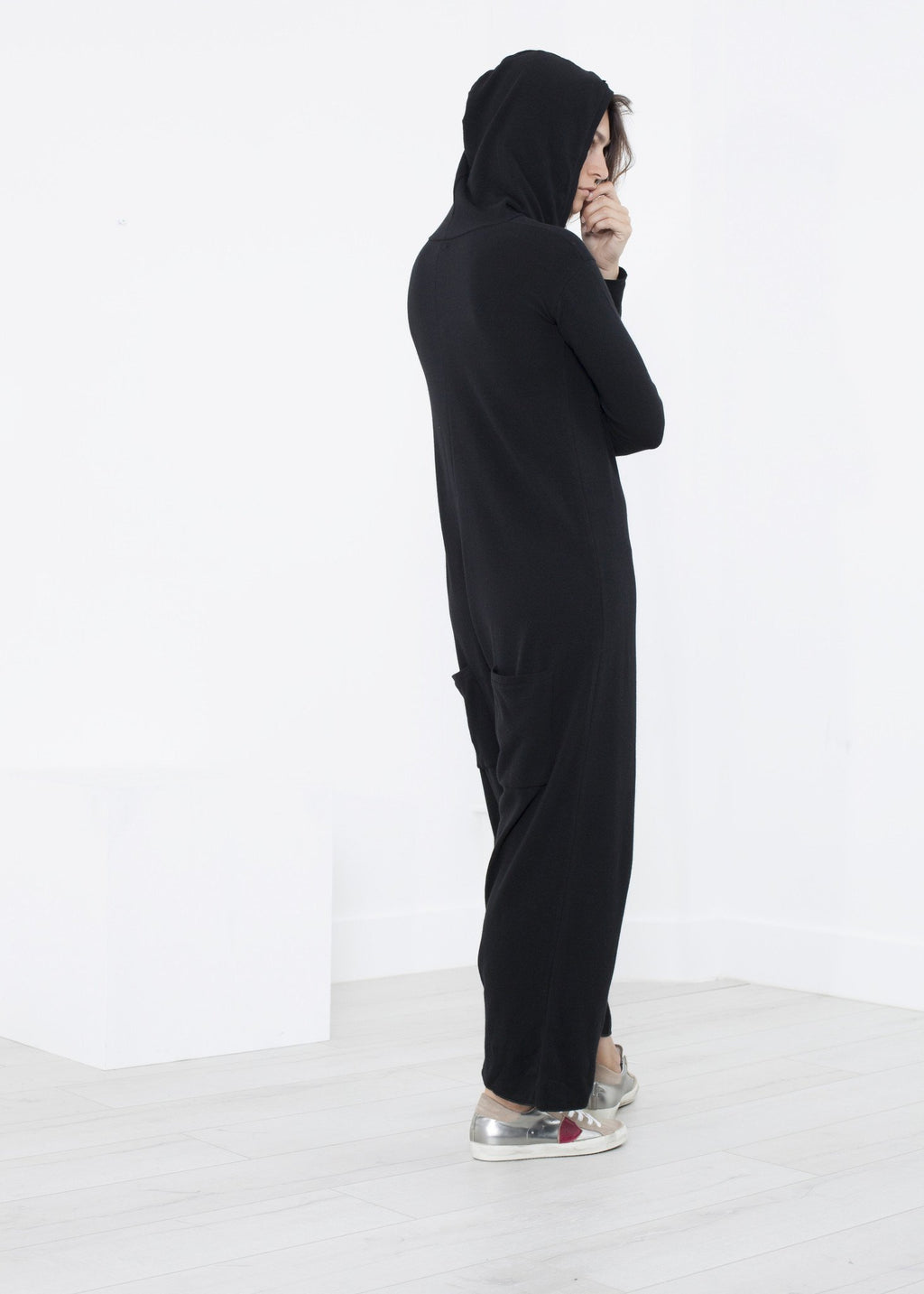 Knit Hooded Jumpsuit in Black - DrakeJack