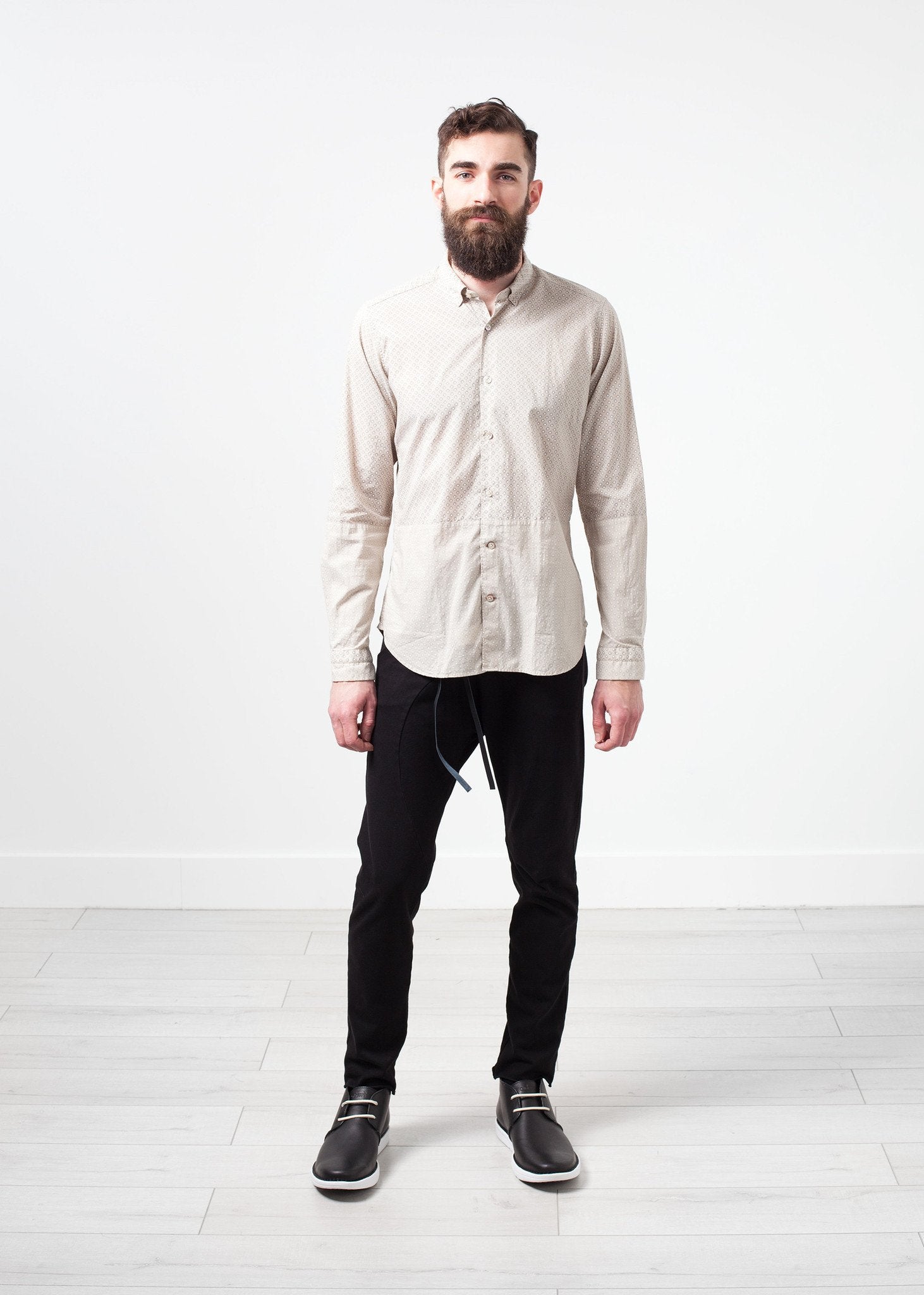 Patterned Button Up in Beige - DrakeJack