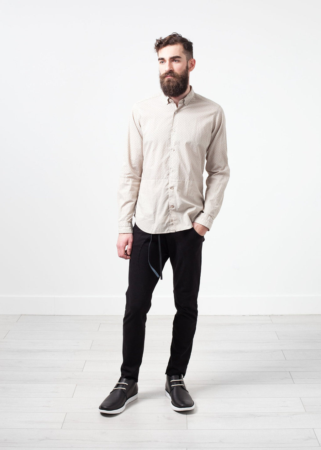 Patterned Button Up in Beige - DrakeJack