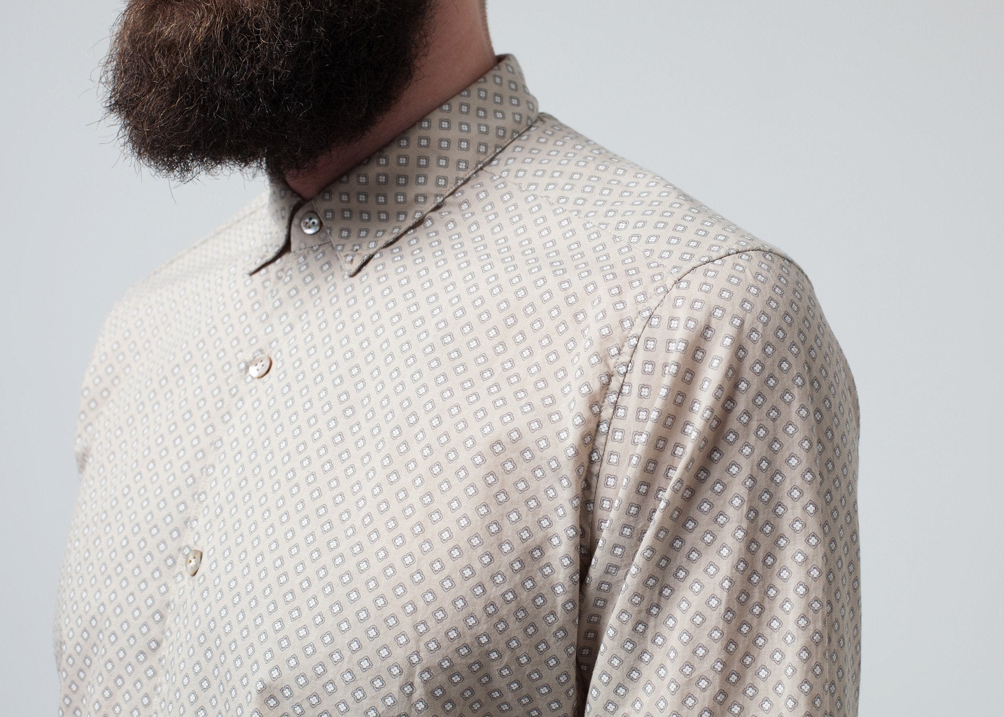 Patterned Button Up in Beige - DrakeJack