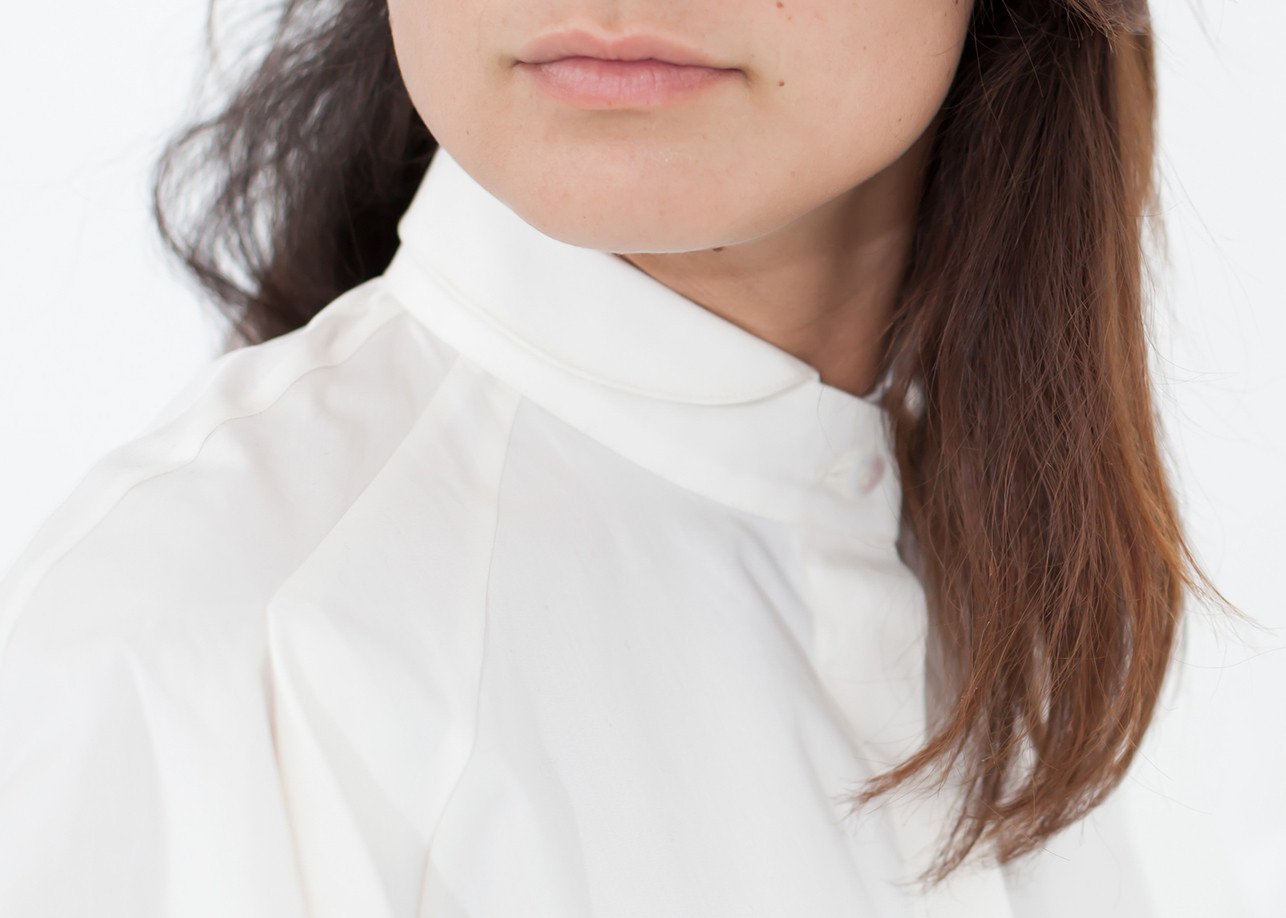 Trim Collar Poplin Blouse in Off White - DrakeJack