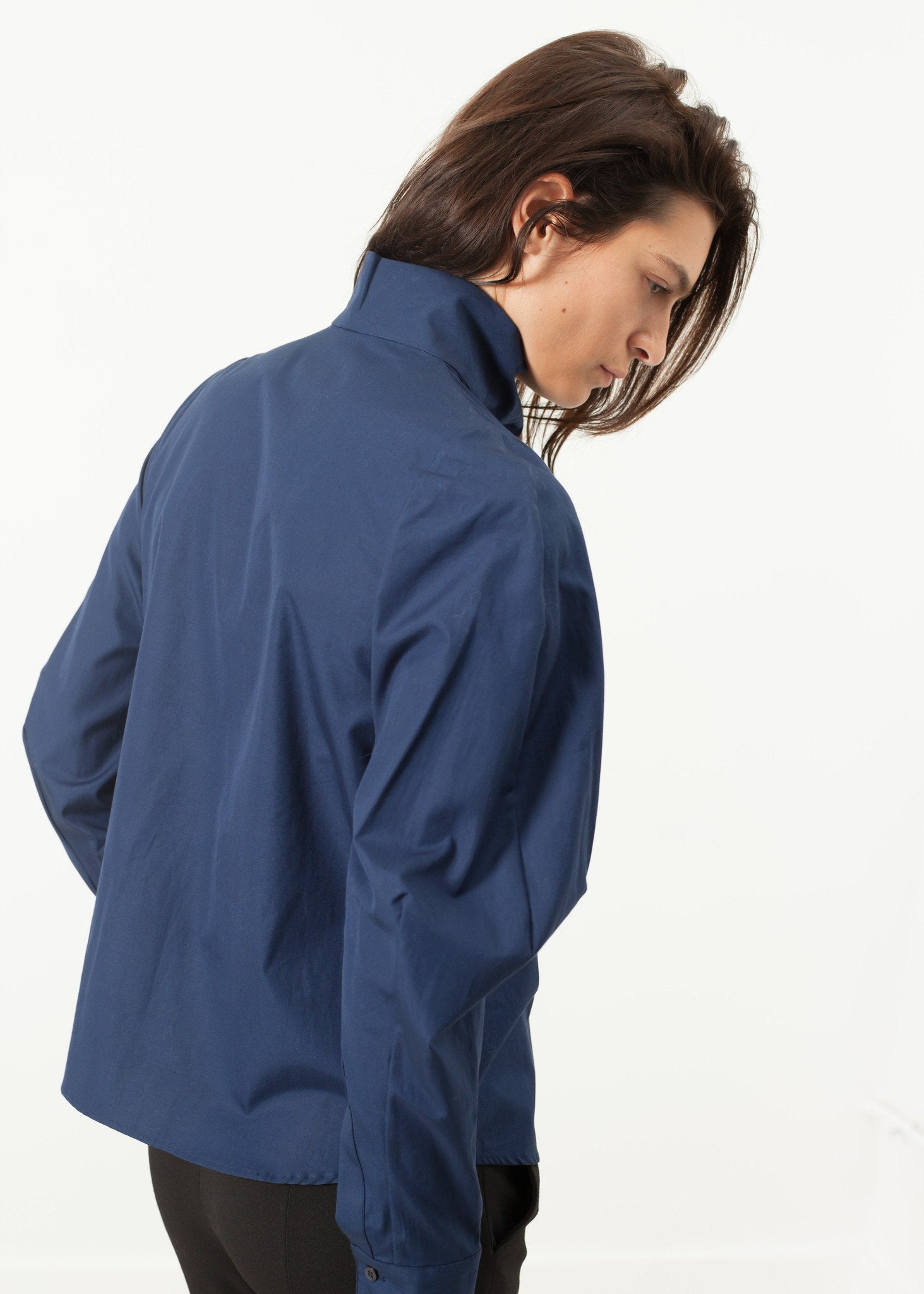 Full Collar Poplin Blouse in Navy - DrakeJack