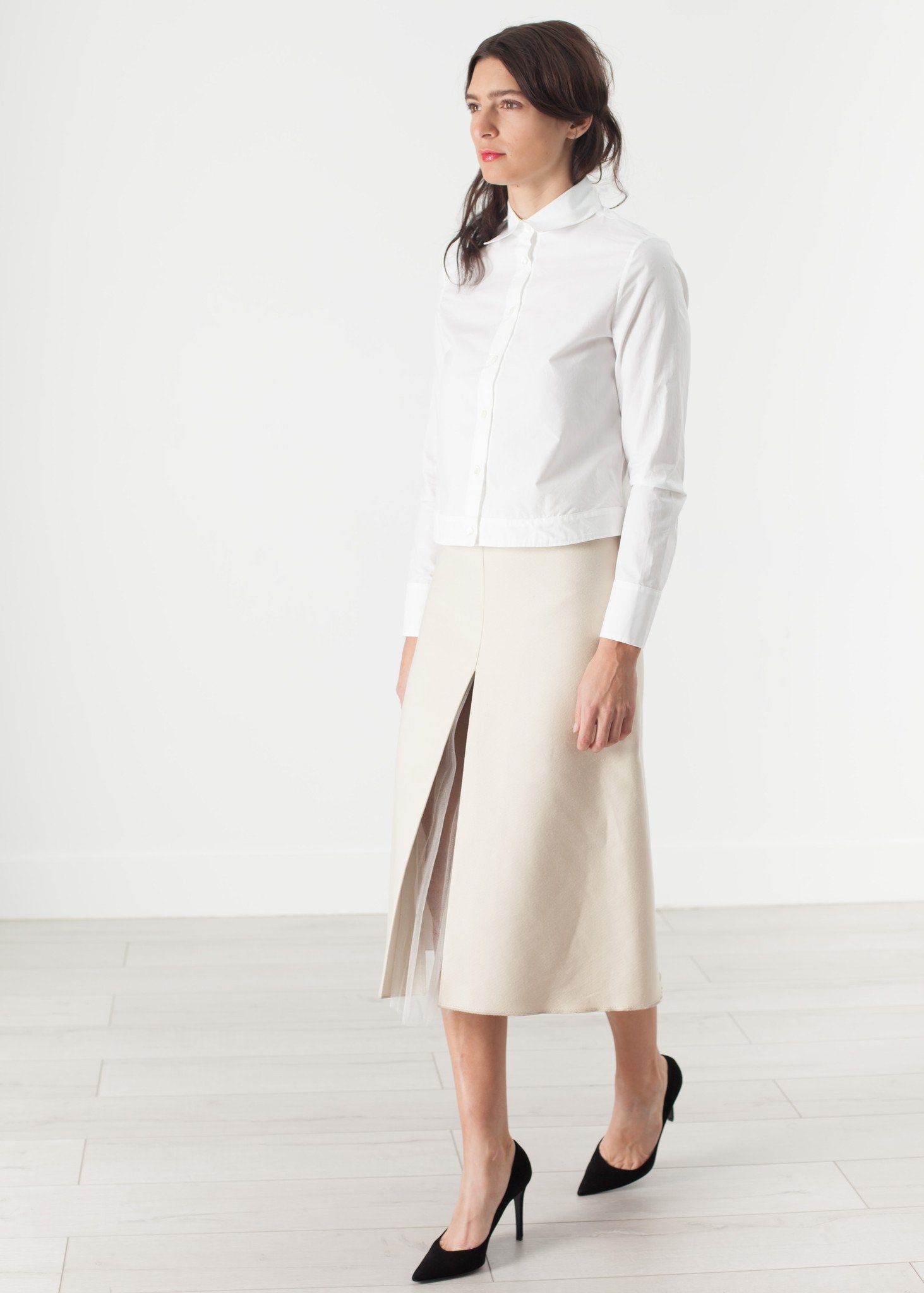 Tulle Pleat Skirt in Cream - DrakeJack