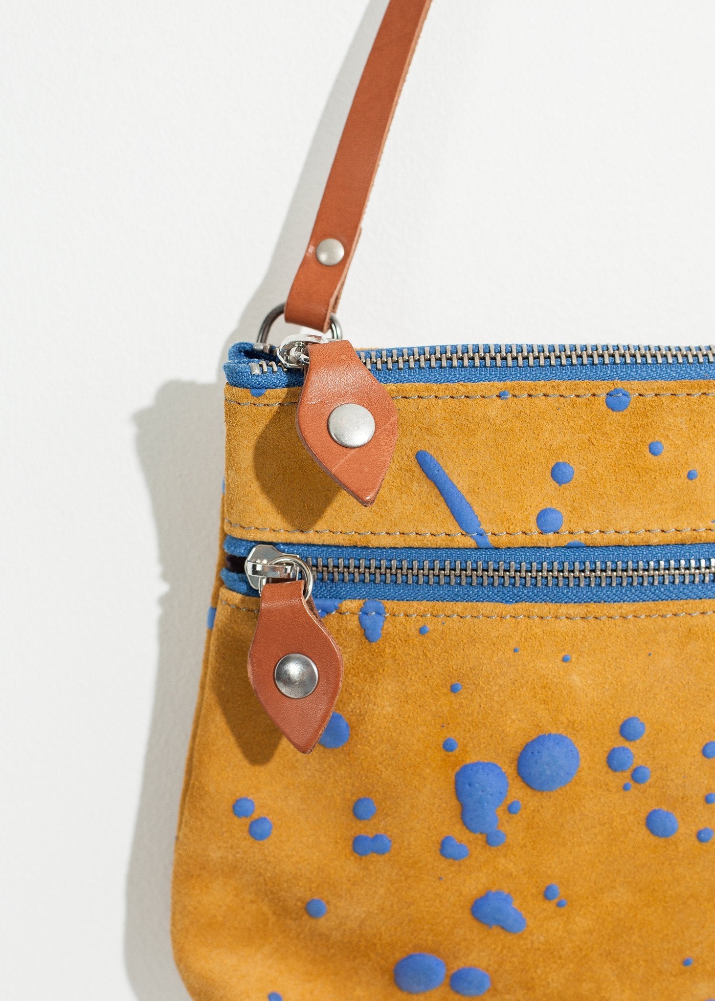 Ink Splatter Shoulder Bag in Mustard/Blue - DrakeJack
